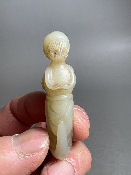 宋遼和闐玉童子，包漿厚重油潤，高5.6cm，重17.2g，嚴選推薦。收藏級