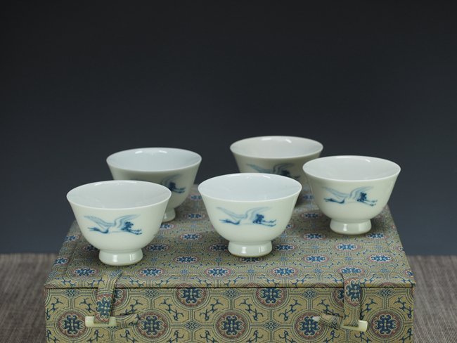 晉瑞-茶道具*京燒.琴浦窯桐山造（應該是前三代桐山）.瑞鶴乘浪.茶杯.五