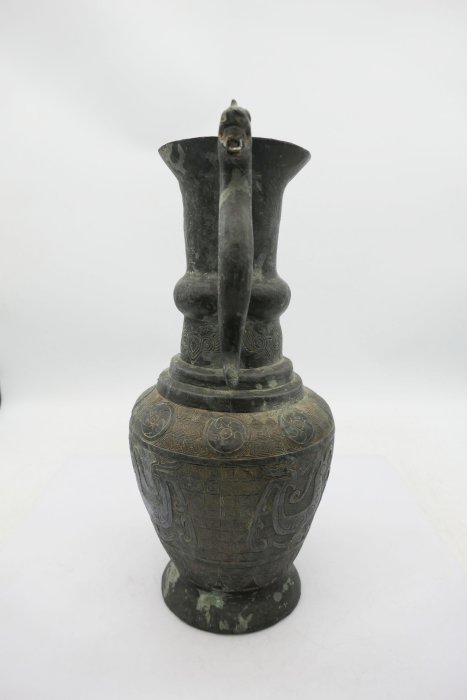 小蔡二手挖寶網) 早期青銅器雙耳龍壺神獸雕工精細花瓶擺件總重量約