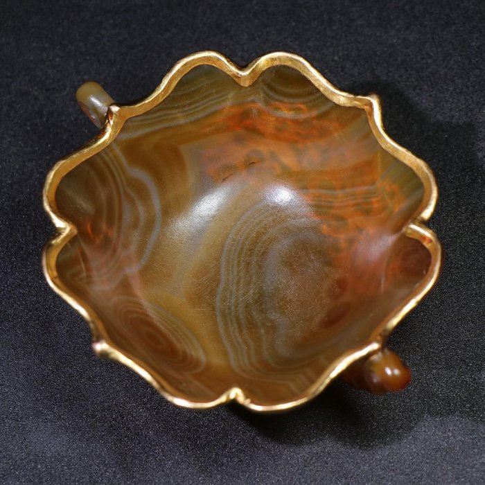 臻品旧藏，老玛瑙鎏金镶嵌碗包浆厚重，沁色入骨，工艺精湛，犀利民藏绝