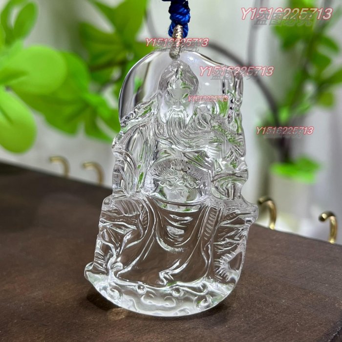 白水晶關公吊墜關二爺水晶掛件關羽雕像水晶關公武財神天然白水晶立體