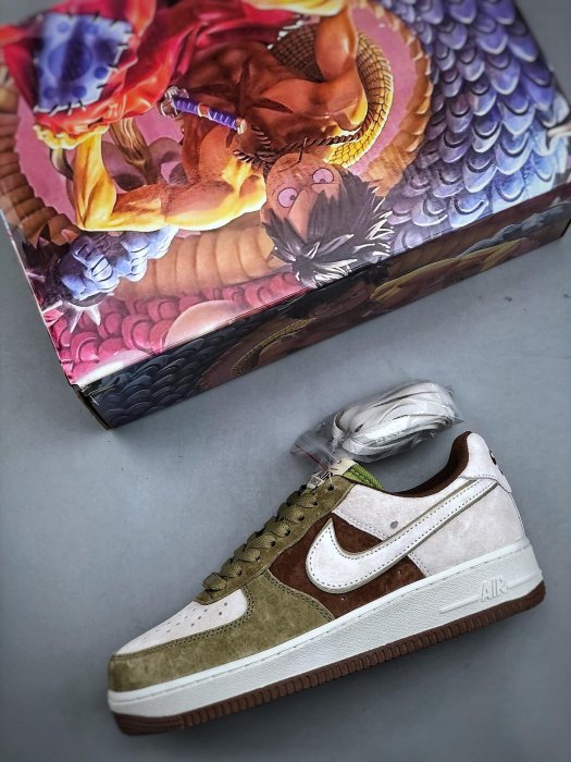 NIKE AIR FORCE 1′07 LOW SUEDE AF1 海賊王LF8989-999 白咖綠麂皮運動