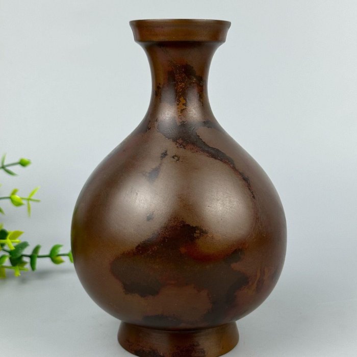 時代金工師　骨董　鋳銅　斑紫銅花瓶 古美術　茶道 日本高岡銅花瓶鑄銅花道器皿金工名家香取正彥監制鑄銅斑紫銅花瓶原古玩