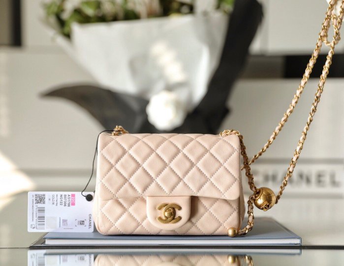 『RP精品』Chanel 香奈兒 22年 Square mini 金球方胖子 淡粉色 CF mini 17cm 口蓋包