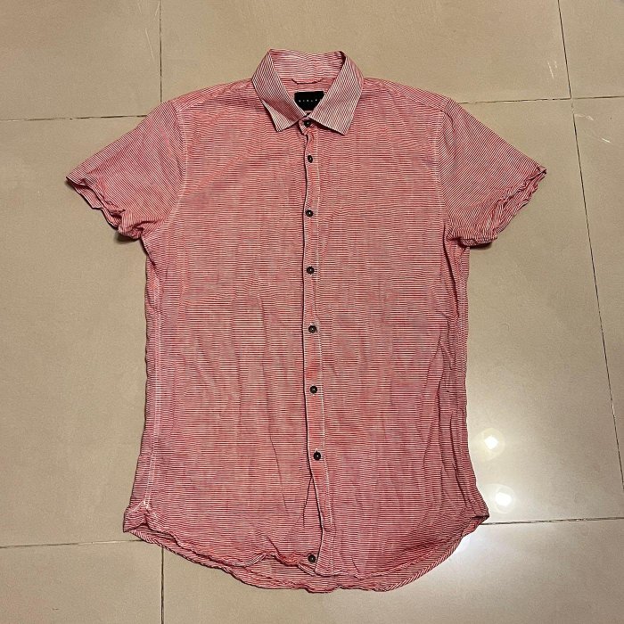 Y《Sisley》義大利精品服飾 橫條紋襯衫 短袖襯衫 尺寸S
