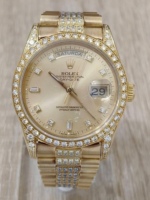 鑫泰典精品 勞力士ROLEX 18388 原裝 精鑲鑽帶 十鑽面盤 紅蟳 18K金錶 特價新品