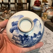 平安竹泉造 陶器 茶碗 青い花柄とカ 初代三浦竹泉手繪青花蓋碗，平安時代典藏大開門茶道具，口徑11cm高7.6