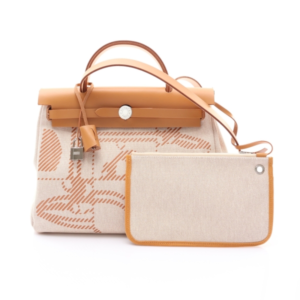 HERMES 愛馬仕 淺褐色帆布 Herbag 31 兩用包 U刻 【二手名牌BRAND OFF】