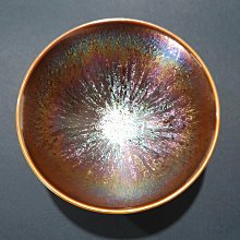 鶯歌知名陶藝師.郭明本精心傑作.親簽落款.錳七彩結晶釉笠型茶盞.高溫燒