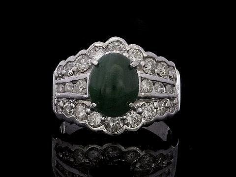 【永久流當品】白K金 天然玉石 翡翠 天然鑽石 玉戒指 AE9855