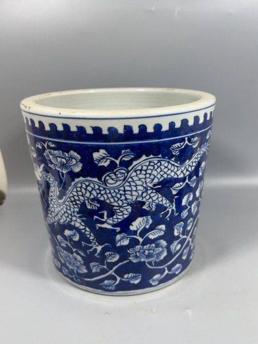 晚清時期青花瓷筆筒嚴選Antique 80年代收藏老物件文房古董筆筒白瓷清代
