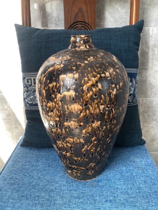 南宋吉州窯玳瑁釉大梅瓶嚴選珍品高36cm 整體完整器物碩大黑褐金黃釉色
