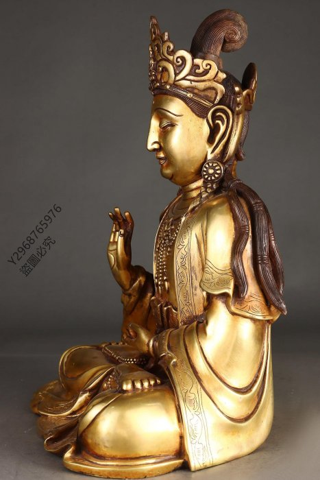 銅像 銅佛像 置物 時代物 古美術 古銅彫 塗金観世音菩薩坐像 明時代 大明永年施款 古置物擺件