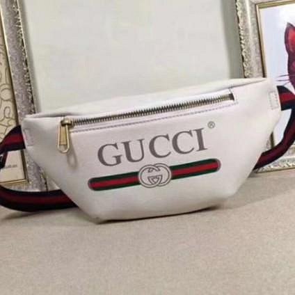 GUCCI Printleather  527792  白色 綠紅綠 牛皮 MINI 腰包 現貨