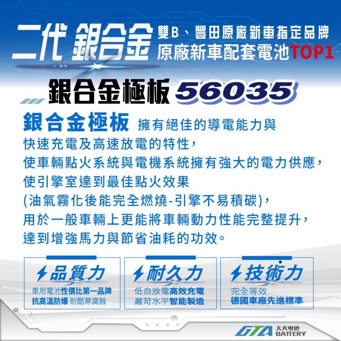 ✚久大電池❚ 風帆SAIL 原廠汽車電瓶銀合金56035 適用56214