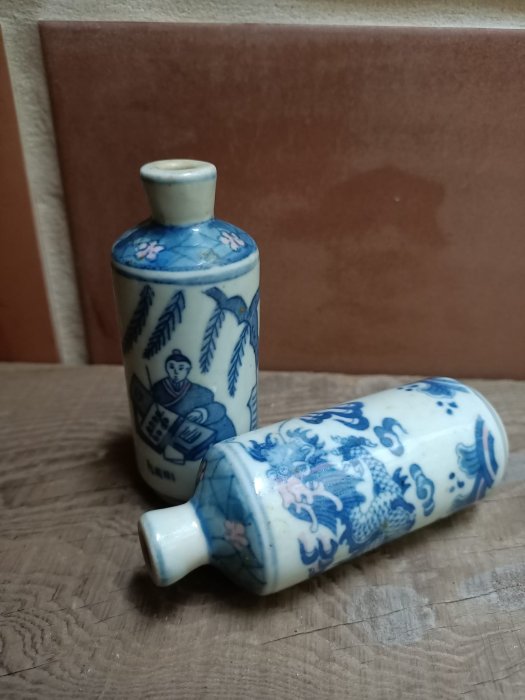 beauty /古董/文物】清青花瓷青花釉裡紅小直桶瓶（鼻煙壺） 落款大清