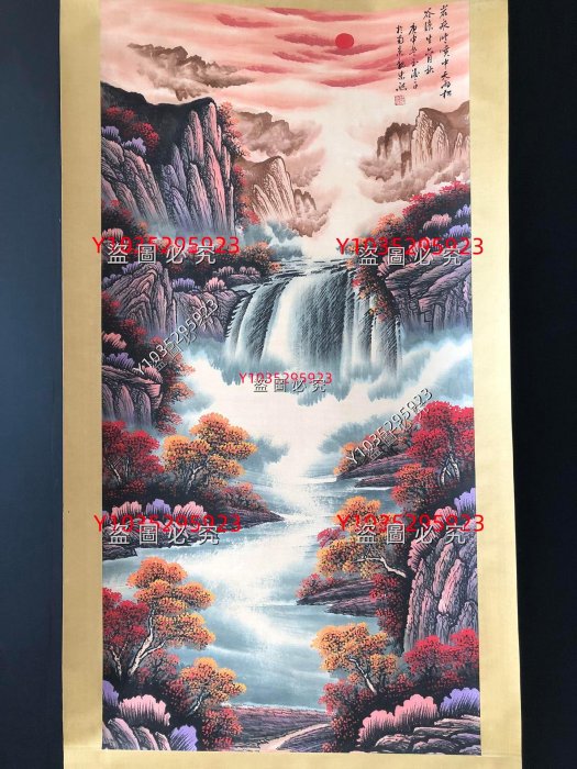 B【魏紫𤋮】山水，四尺純手繪作品，尺寸:202＊88cm左右，畫芯尺寸:130