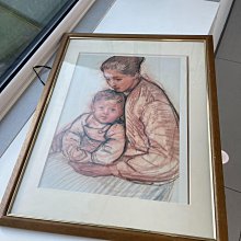 小磯良平　母子像 嚴選1954年小磯良平創作水彩《母子像》，神戶市收藏印刷復制品實木框