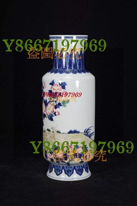大清乾隆年制青花斗彩三羊開泰芙蓉花棒槌瓶800高35厘米直徑16厘米228