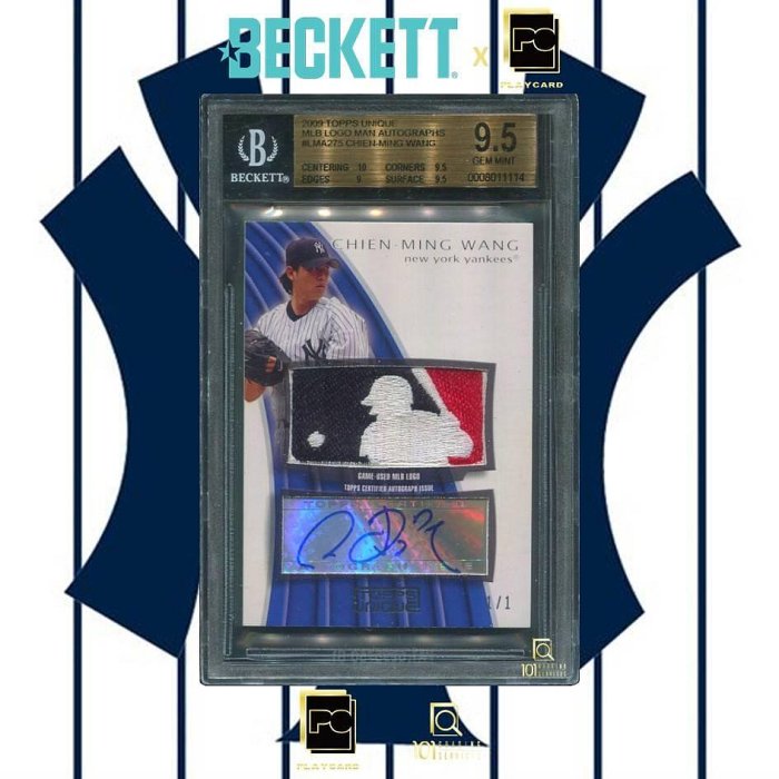 【PLAYCARD 101鑑定團】2009 Topps Unique MLB Logoman Autograph 王建民 1/1 BGS 9.5