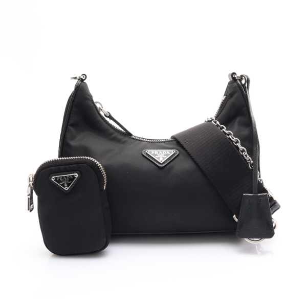 PRADA 普拉達 Re-Edition 2005 Re-Nylon 肩背包 黑色 尼龍 1BH204 【二手名牌BRAND OFF】
