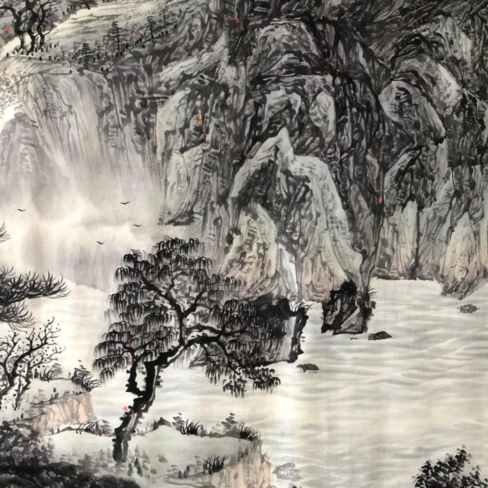 Z299【潘天壽】山水，八尺橫幅純手繪作品尺寸約：239*100厘米未裝裱