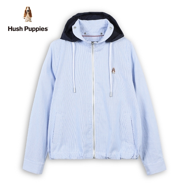 Hush Puppies 外套 女裝簡約條紋刺繡小狗連帽外套