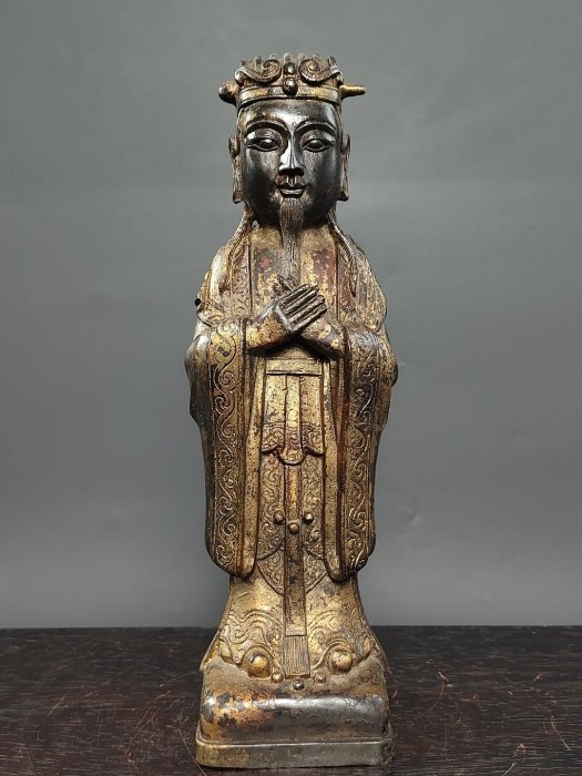 珍品旧蔵* 清 銅泥金佛像 神像 諸葛神侯 諸葛亮站像 中国