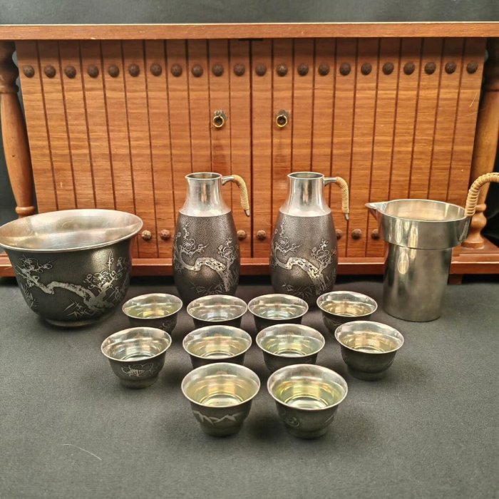 可議價]日本南錫錫半錫制酒器十四套錫半作原共箱【3001588】 酒壺高度