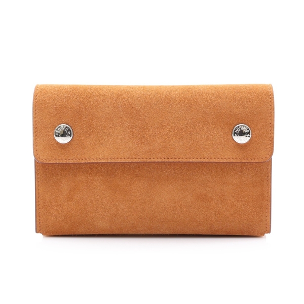 HERMES 愛馬仕 Hermesnap Wallet 肩背包 餅乾色 麂皮 K刻 銀扣 H084976CKAB 【二手名牌BRAND OFF】