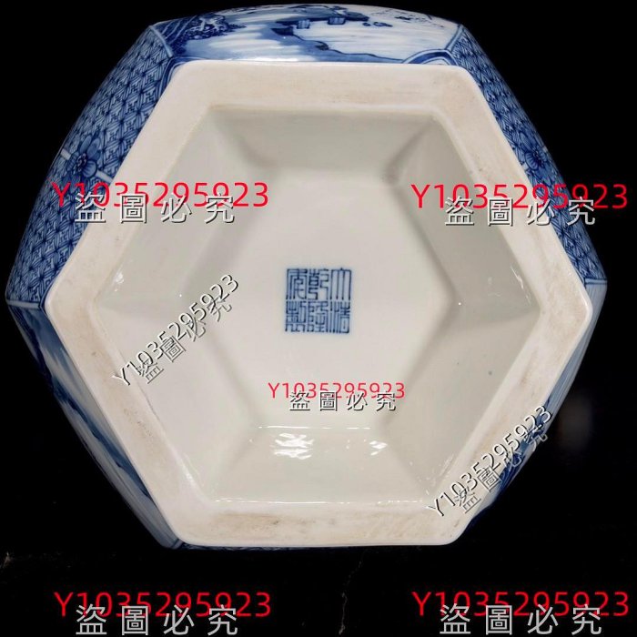 清乾隆青花開窗閣樓山水紋豎口瓶49×29 舊藏古董古玩【古齋】-2071