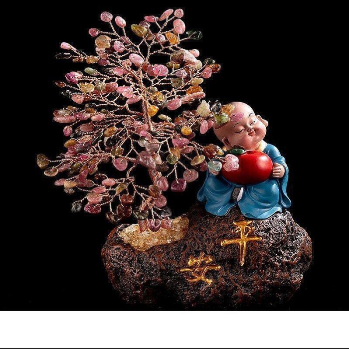 【締造】招財擺飾 開運飾品 創意開業禮品 天然黃水晶紫水晶碧璽粉水晶招財發財樹小沙彌汽車家居店鋪擺件