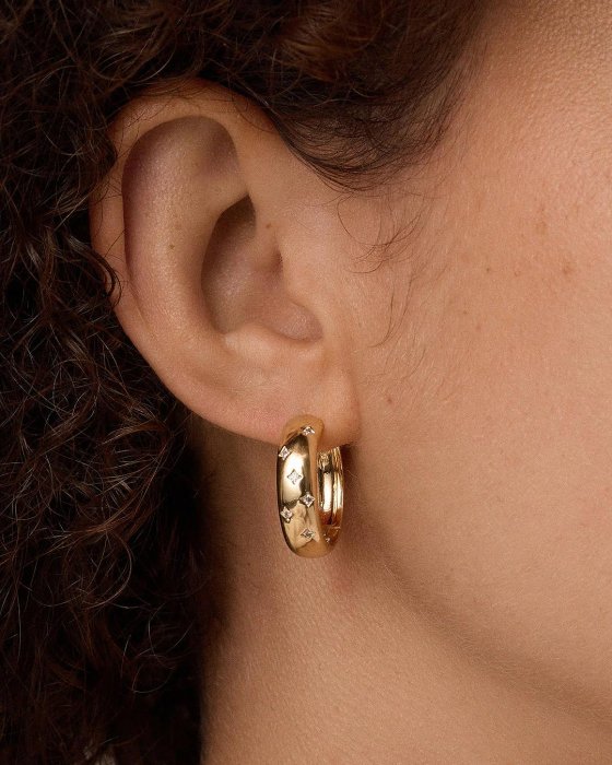 GORJANA 金色小寬版中圓耳環 鑲鑽繁星耳環 Celeste