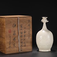 舊藏北宋定窯白釉深剔刻花卉龍紋鑲銀扣鳳頭大瓶尺寸高41公分口徑7公分