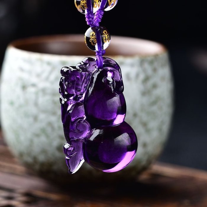 ☆美品☆巴西紫色水晶 財神吊墜 手彫 精美彫 中国美術 唐物古玩 根付