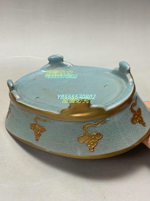 ☆青苑☆FF904 宋代 汝窯 包金水仙盆 古陶磁器 古賞