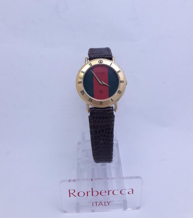 【Vivian 二手物】GUCCI古馳.經典紅綠雙色面皮帶石英女錶