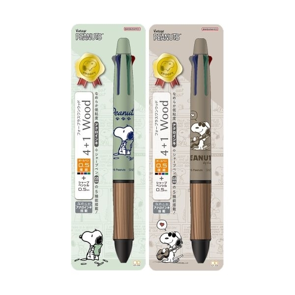 百樂PILOT x 史努比 木質 4+1多功能筆(0.5mm)-草地綠/土米色