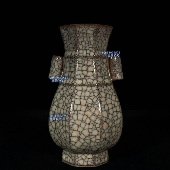 宋哥窯八方貫耳瓶，高22直徑12cm，2001866 官窯汝瓷建窯【古雲