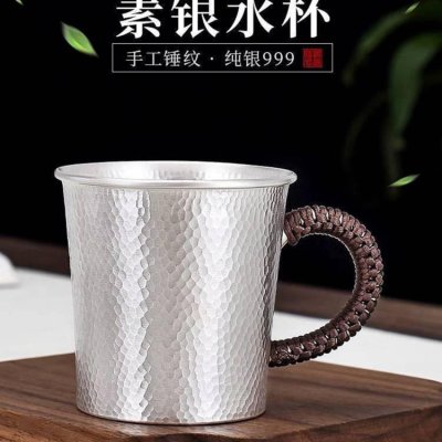 多款手工錘紋蓮花摘馬克杯茶杯水杯No.51】純銀足銀999 荒地紋
