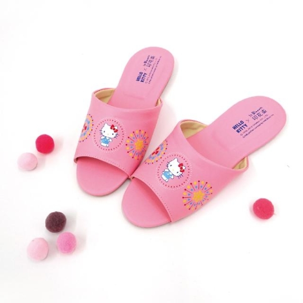 小禮堂 Sanrio 三麗鷗 Hello Kitty 皮質室內拖鞋 24-26cm (粉煙火)