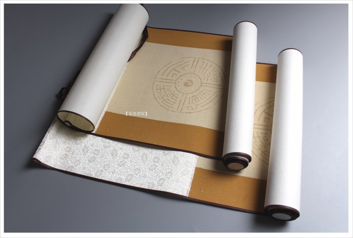 禾洛書屋】空白七言瓦當對聯卷軸/掛軸〈無邊四尺對開/畫心32×138cm〉全