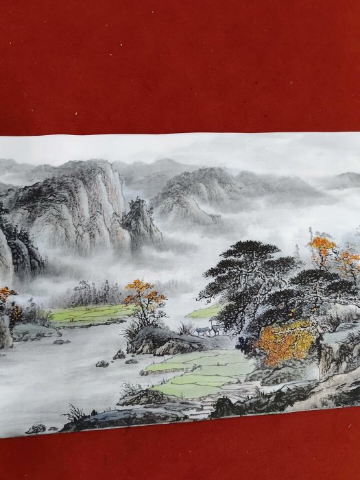 嚴選小六尺山水國畫，老師本人純手繪，毛筆工法精緻大氣，適合家裡店裡
