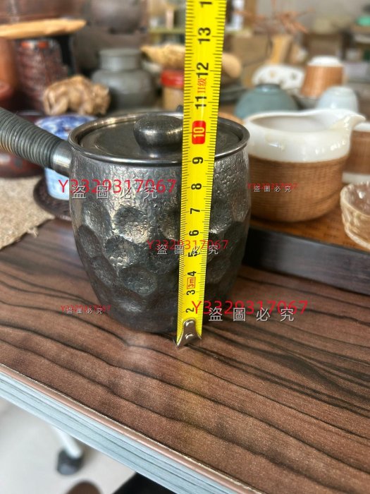 日本+老熏銀銅壺+側把急需壺（蓋款武久）湯沸茶器+茶道具+鎚目手造壺+