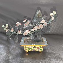 日本回流景泰藍玉石盆景花葉玉石材質景泰藍花盆工藝精細造型獨特尺寸約