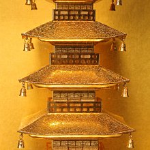 金色 三重塔風 置物 約９５cm 12/9結標醍醐寺鎏金五重塔置物CDL0215 -收納玄關療癒水晶護身符開運
