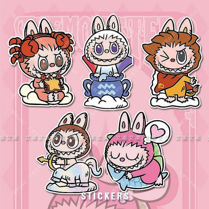 可愛LABUBU拉布布星座系列卡通貼紙泡泡瑪特車身裝飾機車貼