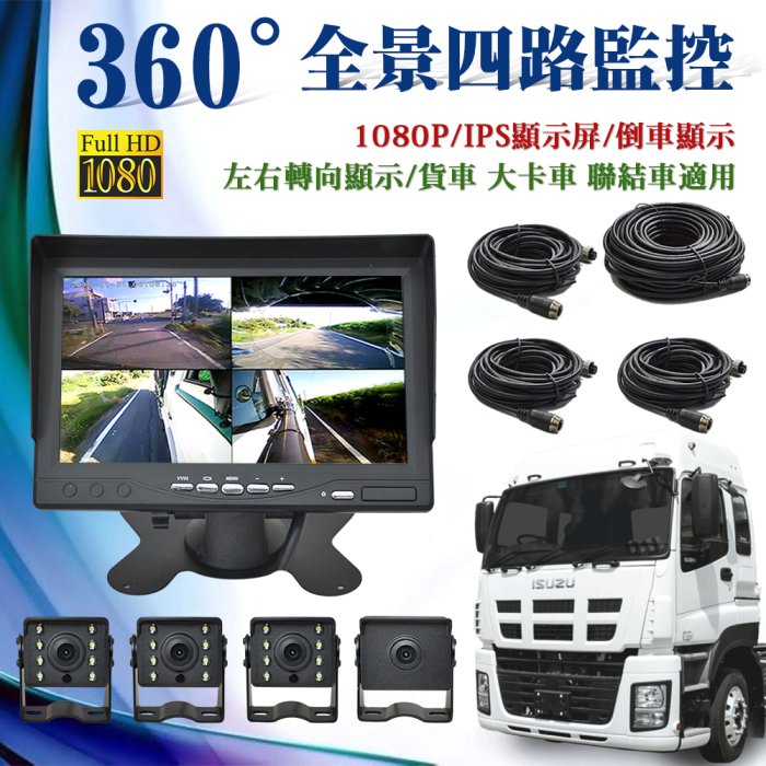【勝利者】無主機 全景四路行車紀錄器7吋屏 視野輔助系統/貨車/連結車/大卡車/吊車專用 [贈64G]