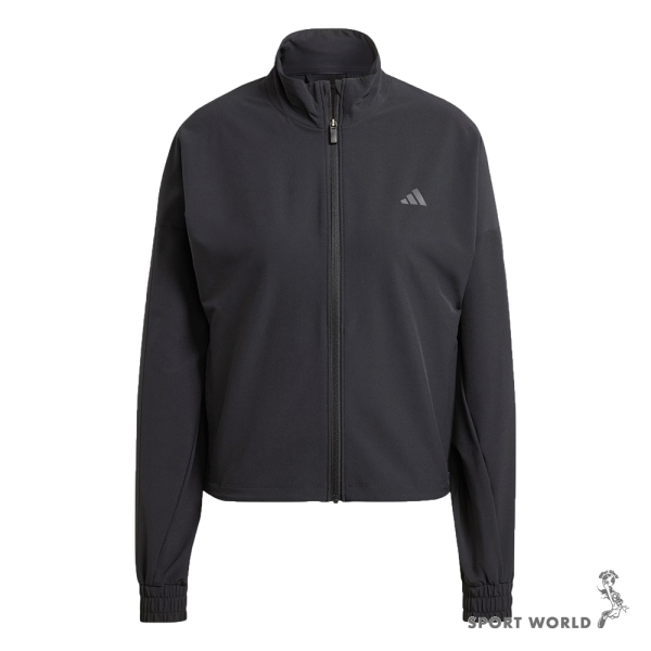Adidas 立領外套 女裝 排汗 拉鍊口袋 黑【運動世界】IW8167