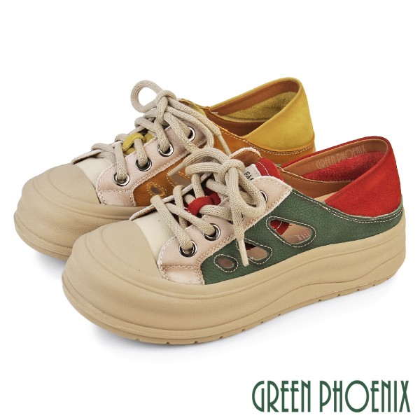 女鞋 休閒鞋 懶人鞋 穆勒鞋 休閒拖鞋 復古 仿舊 真皮 厚底【GREEN PHOENIX 波兒德】U8-21828